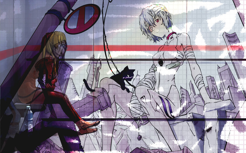 Evangelion characters in ruined city