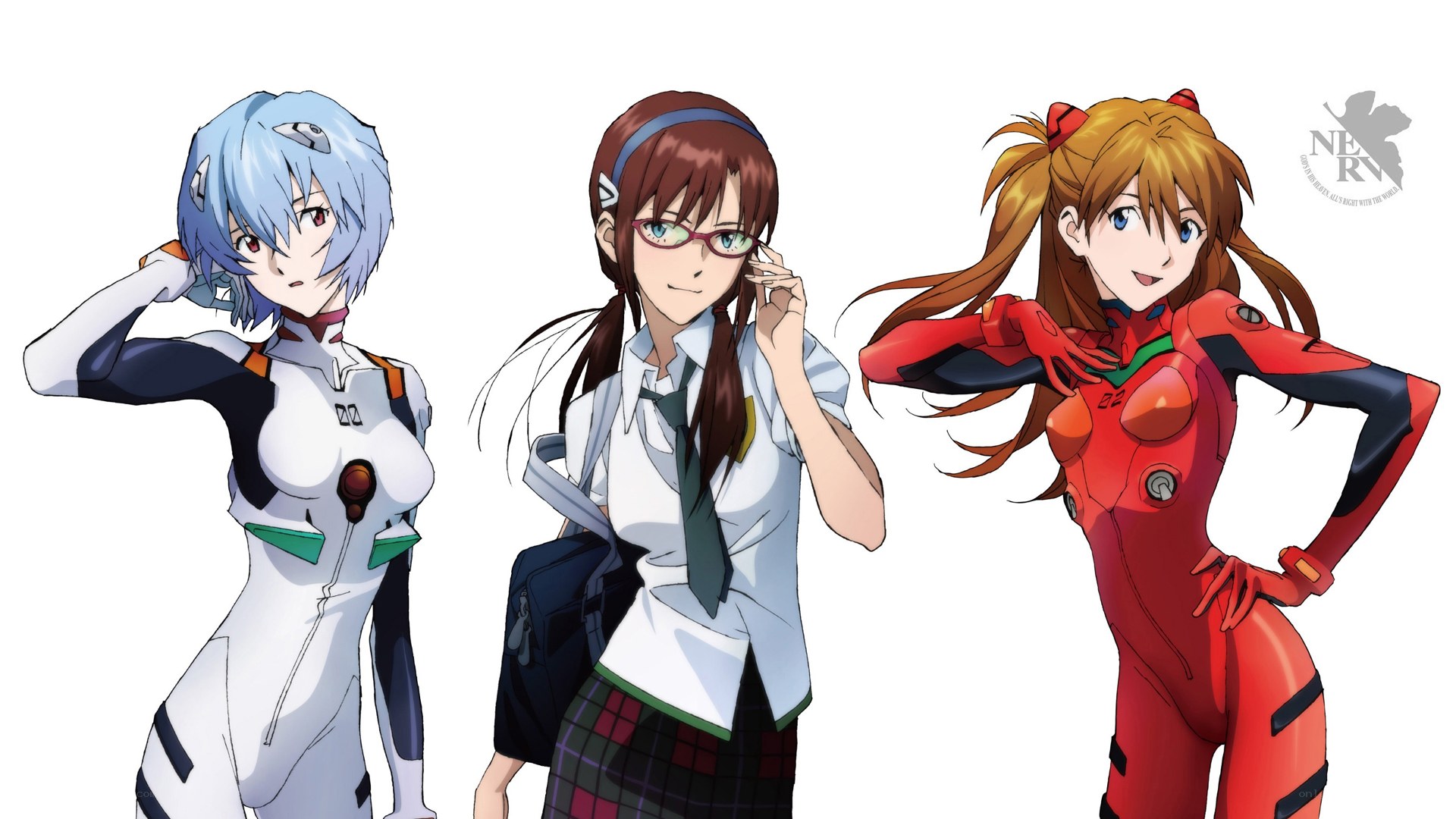 Evangelion characters in school and plugsuits