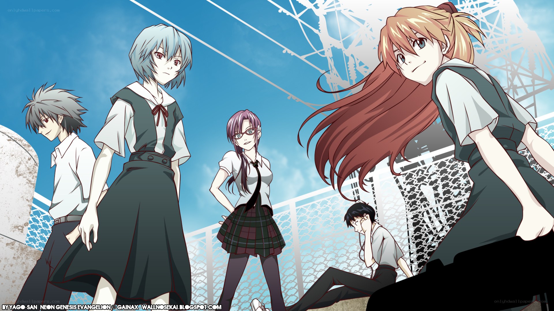 Evangelion characters in school uniforms