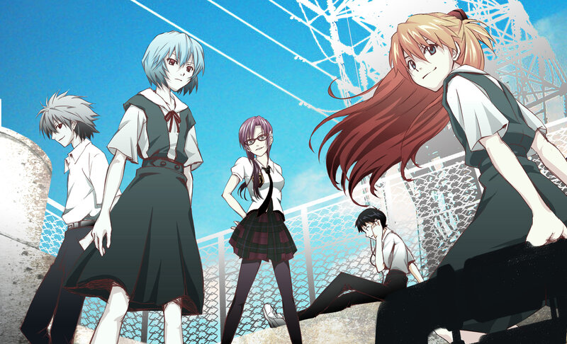 Evangelion characters in school uniforms