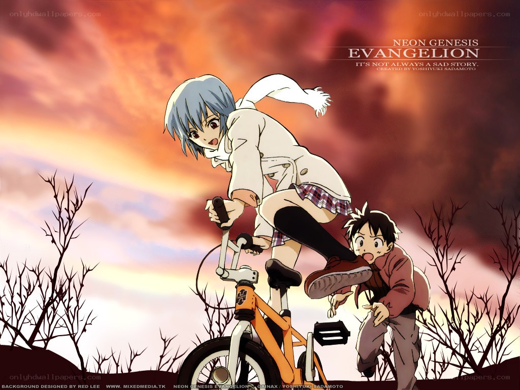 Evangelion characters on bike