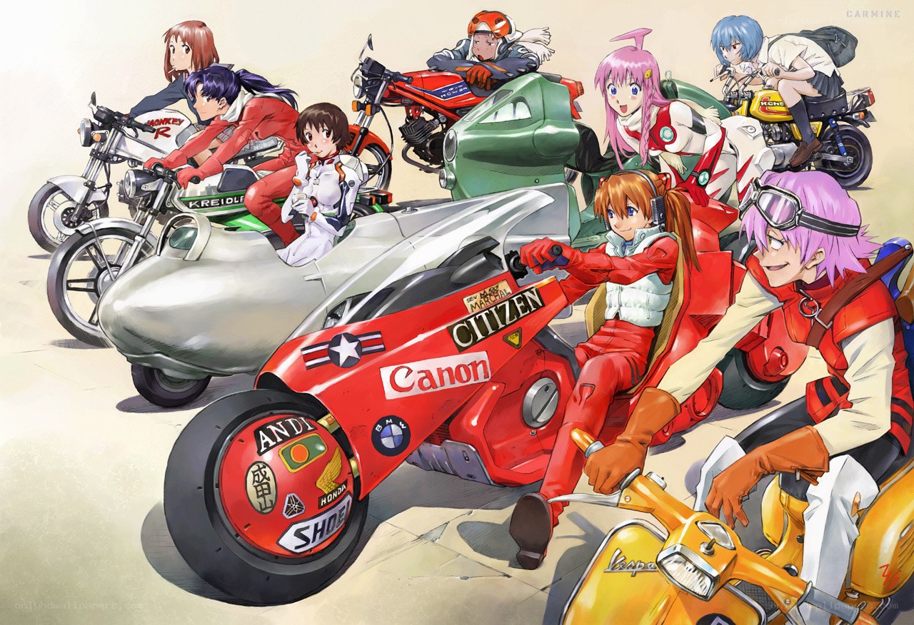 Evangelion characters on motorcycles
