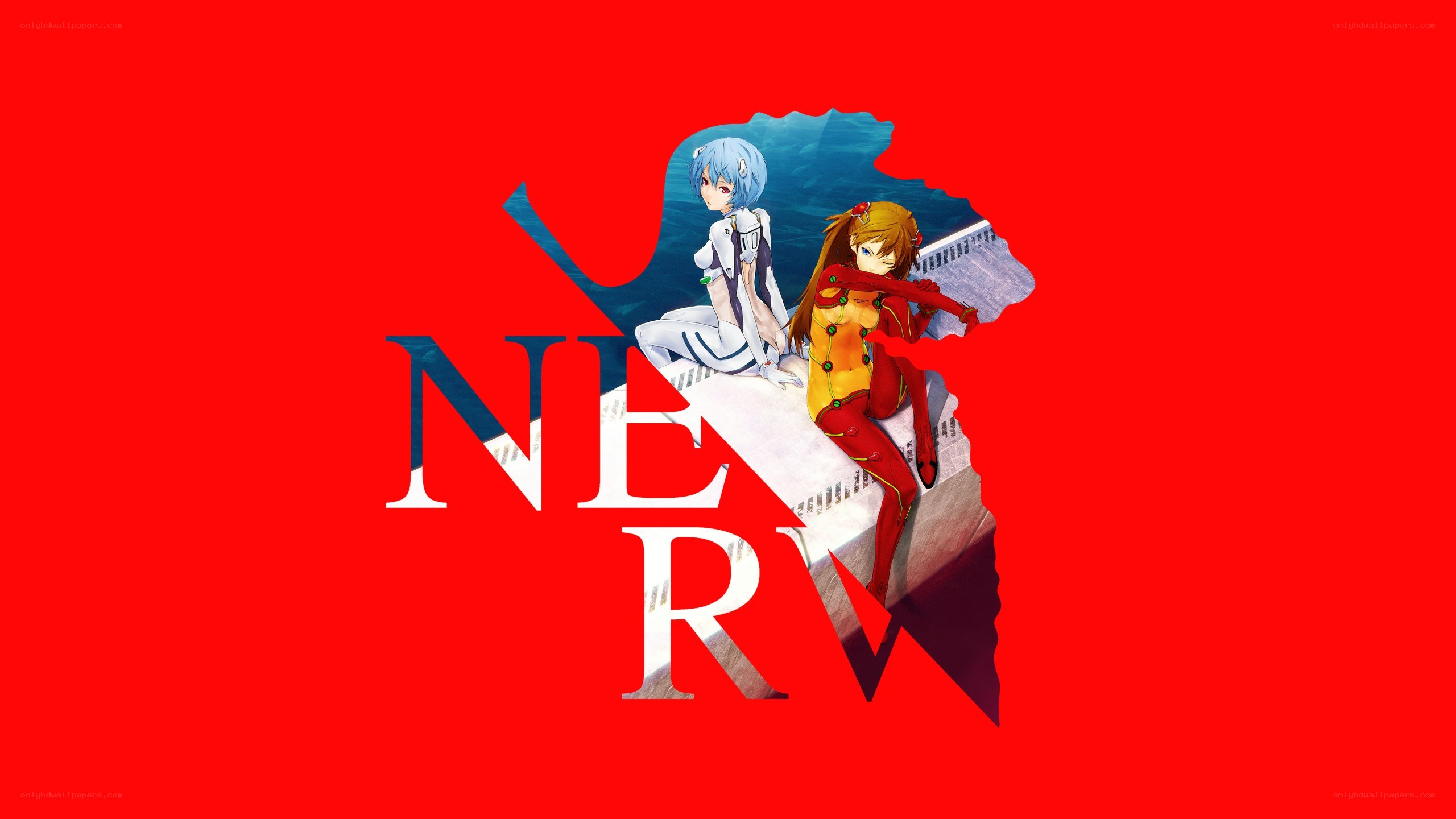Evangelion characters on NERV logo