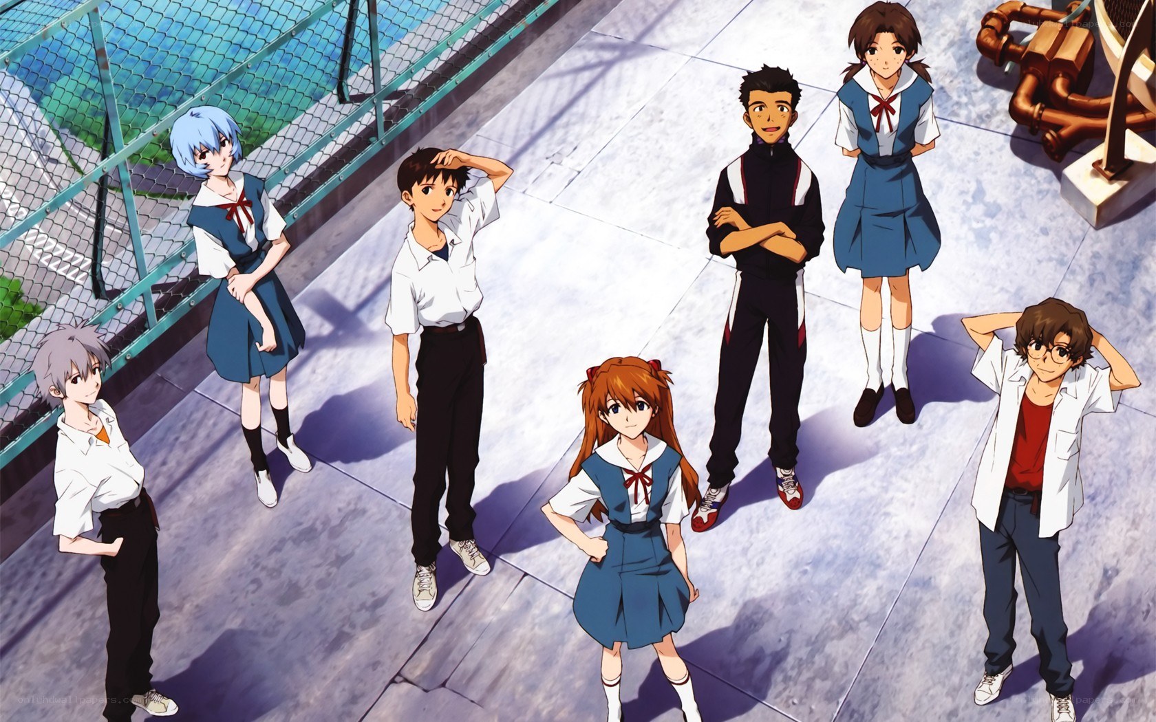 Evangelion characters on rooftop