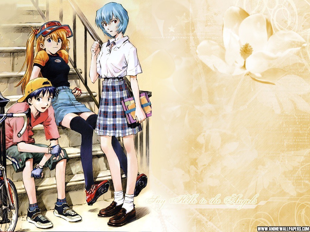 Evangelion characters on stairs