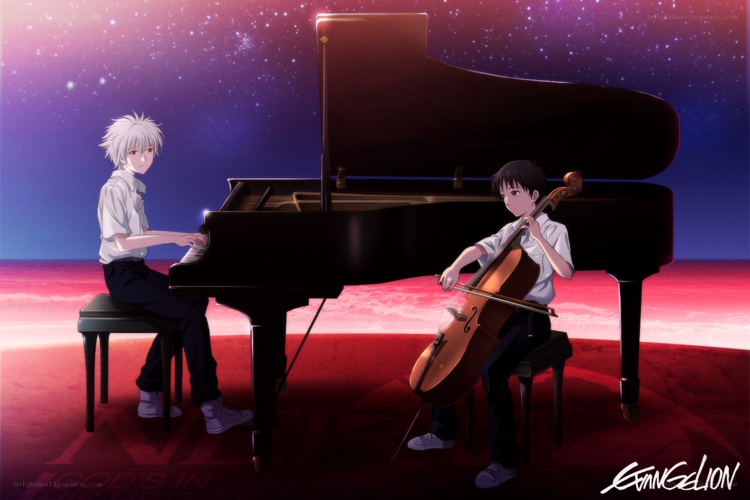Evangelion characters playing music