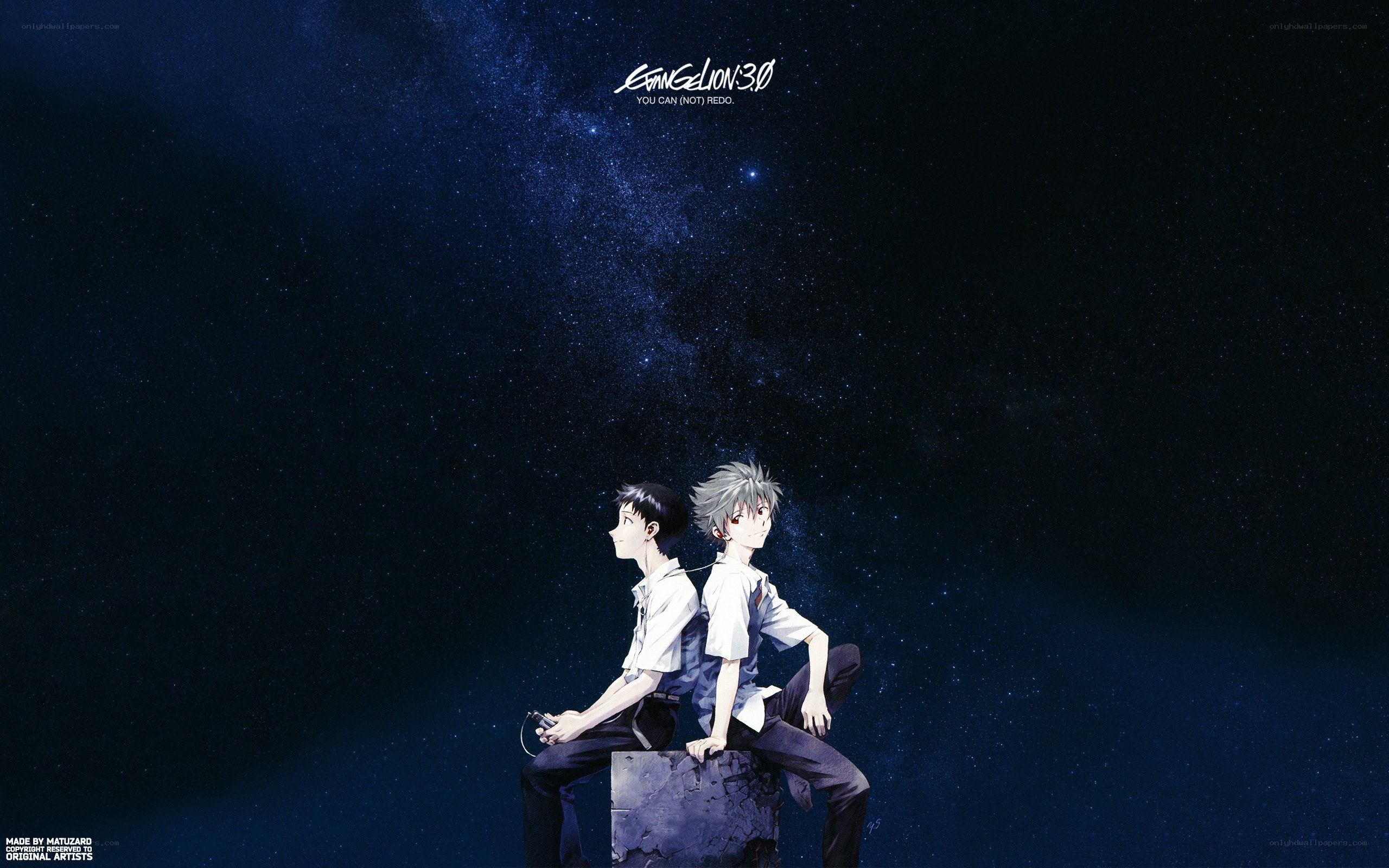 Evangelion characters under stars