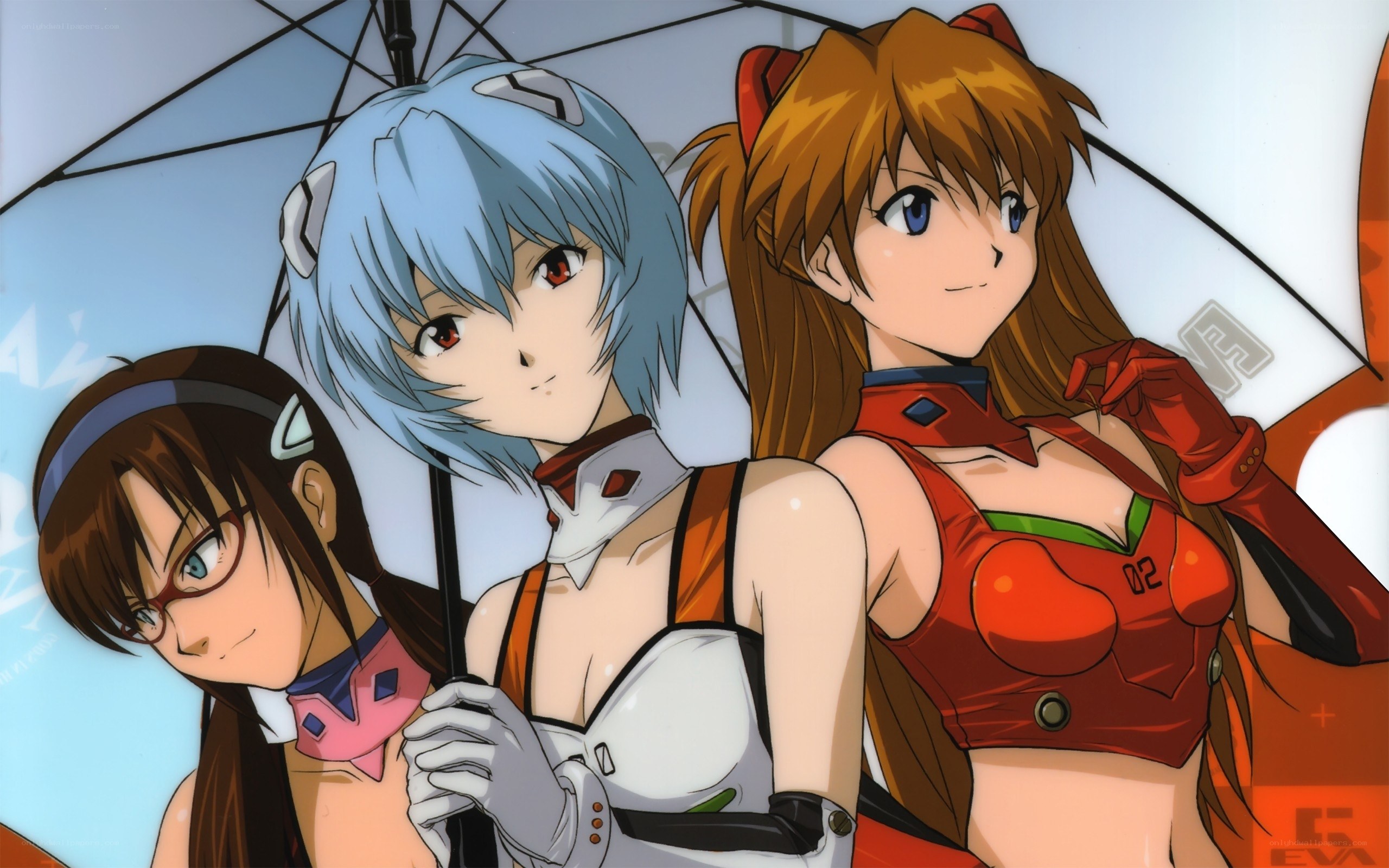 Evangelion characters under umbrella