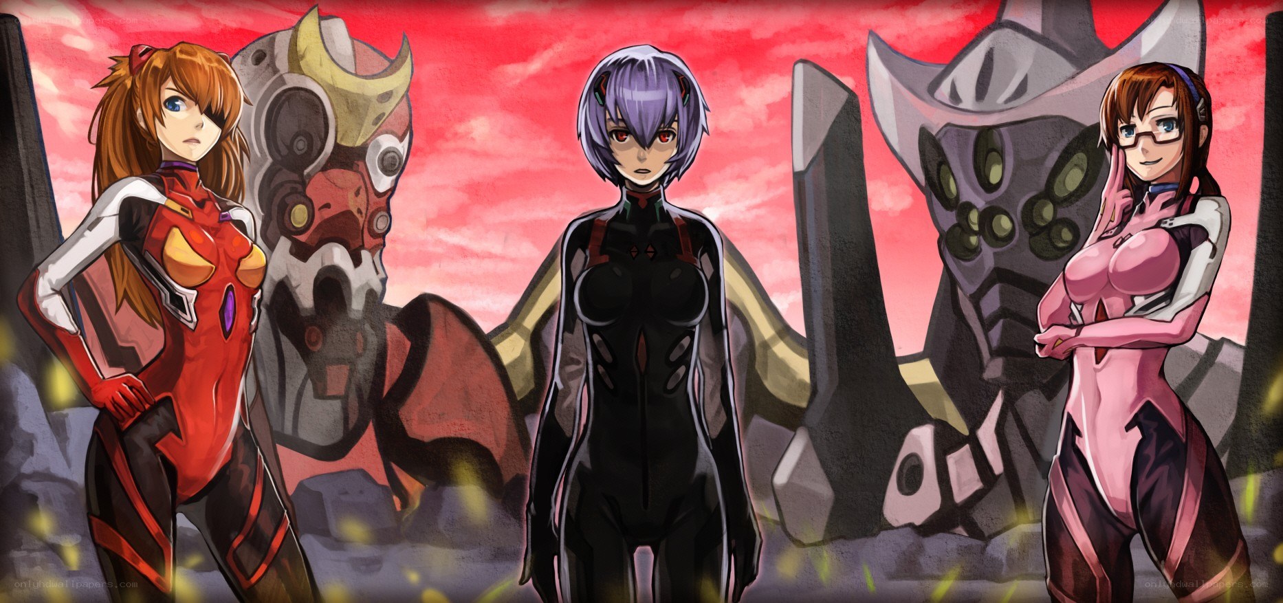 Evangelion characters with mechs