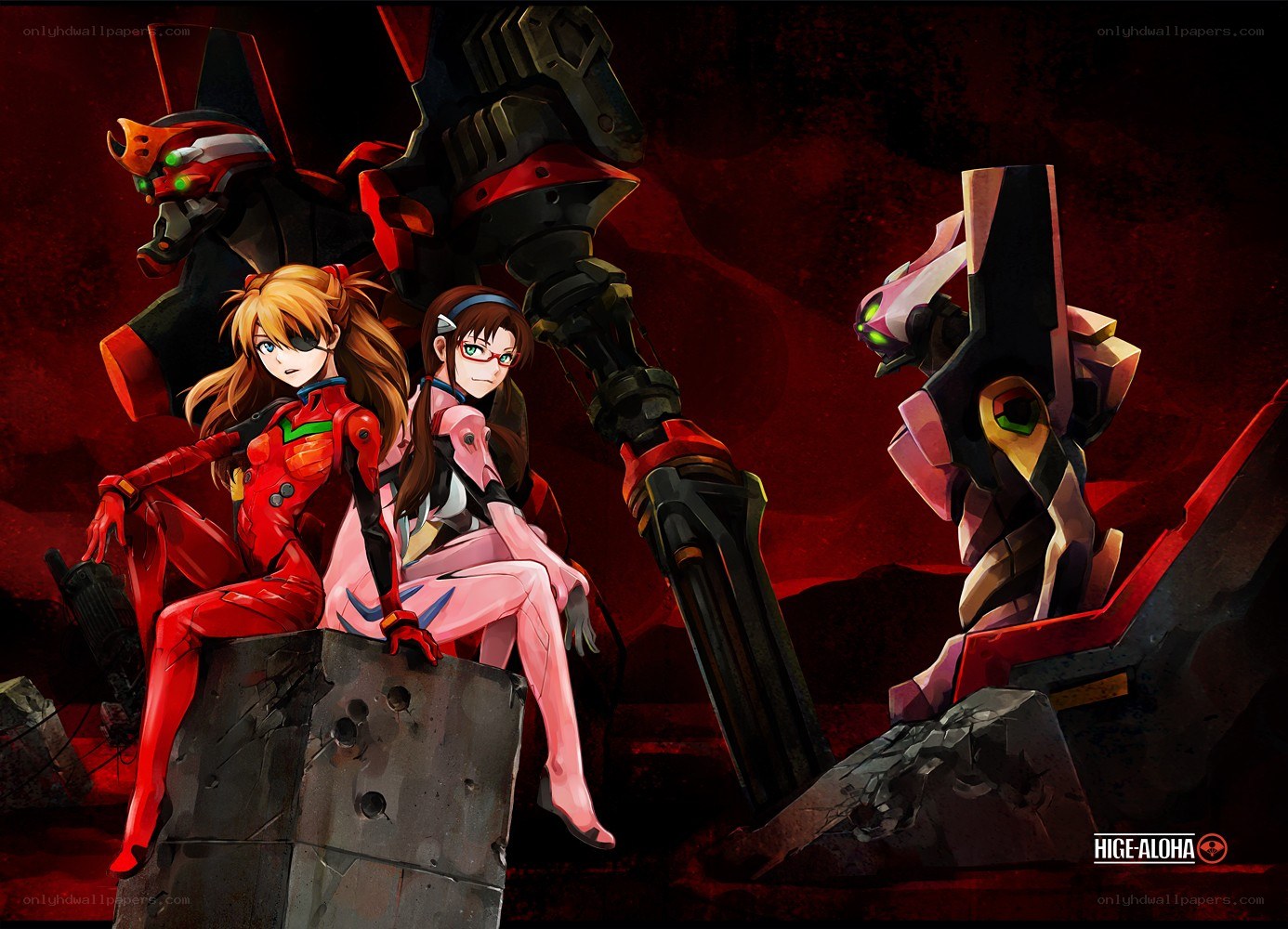 Evangelion characters with mechs
