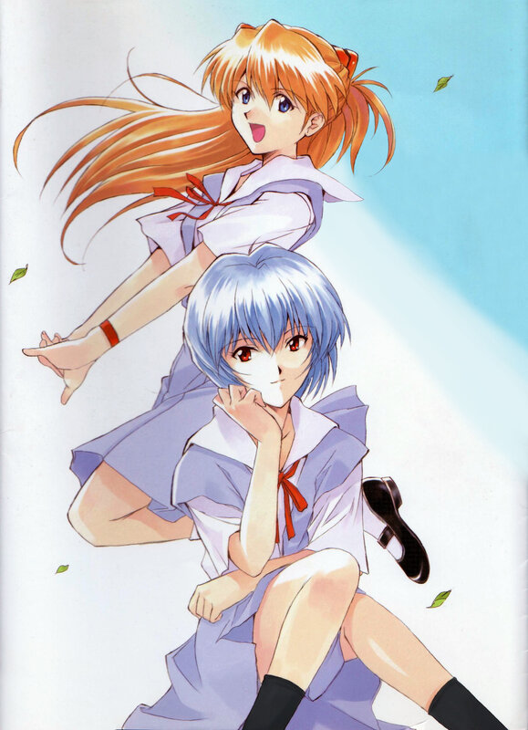 Evangelion girls in school uniforms