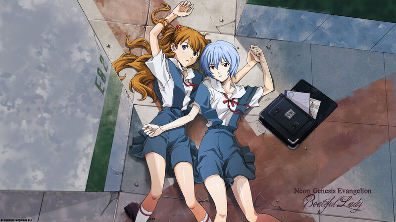 Evangelion girls on the ground