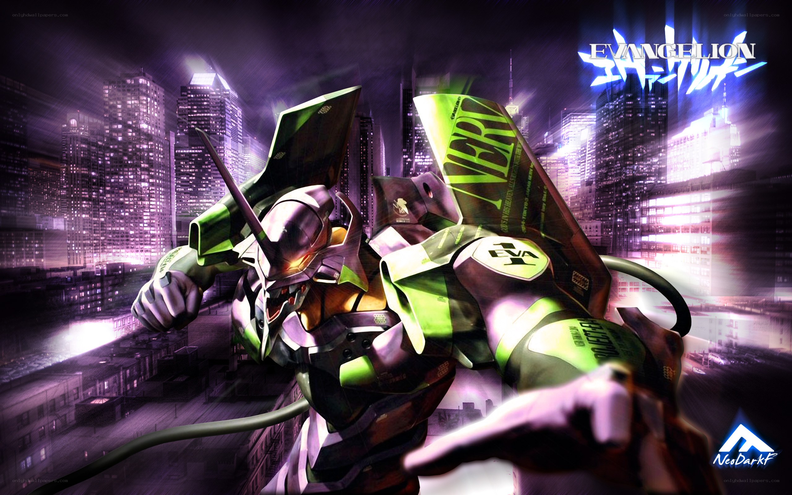 Evangelion mecha in cityscape