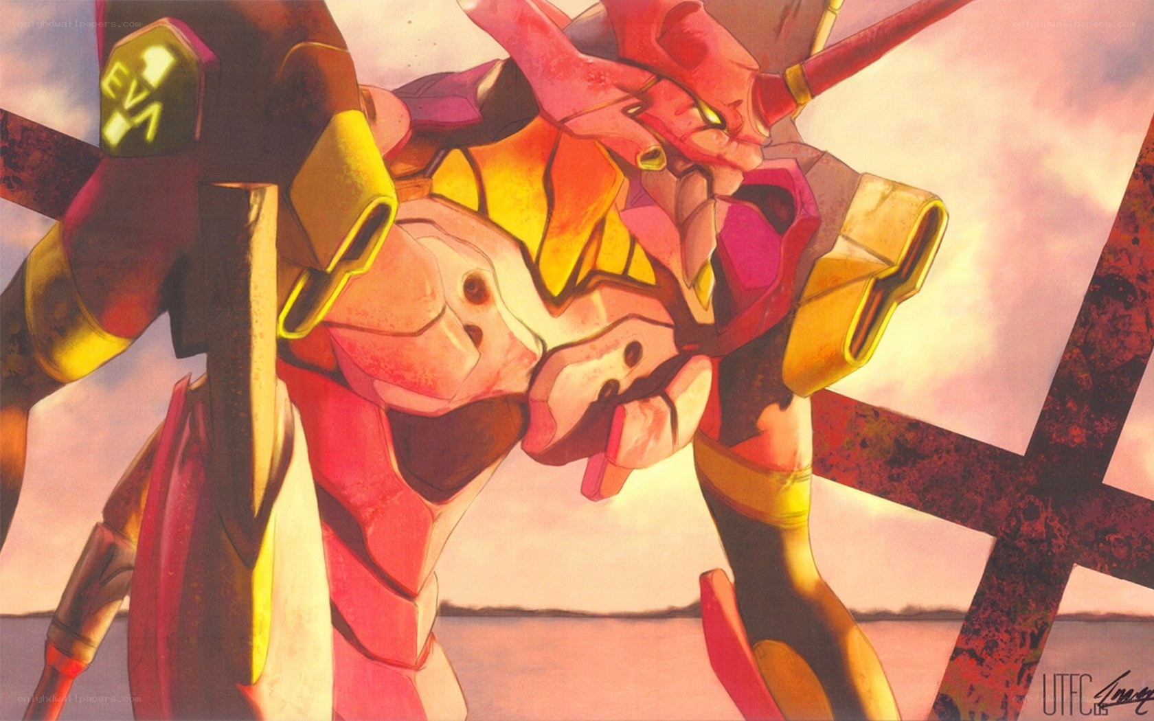 Evangelion mecha in combat