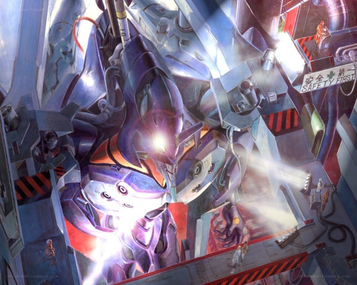 Evangelion mecha in hangar