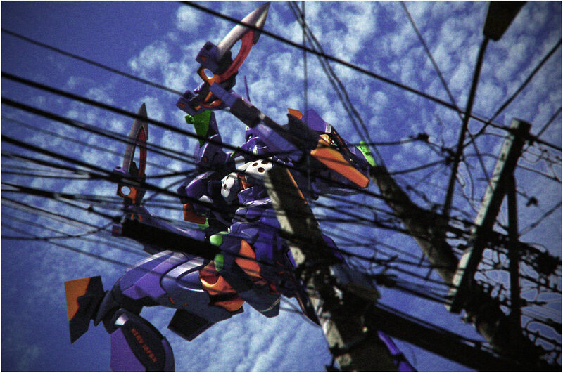 Evangelion mecha in power lines