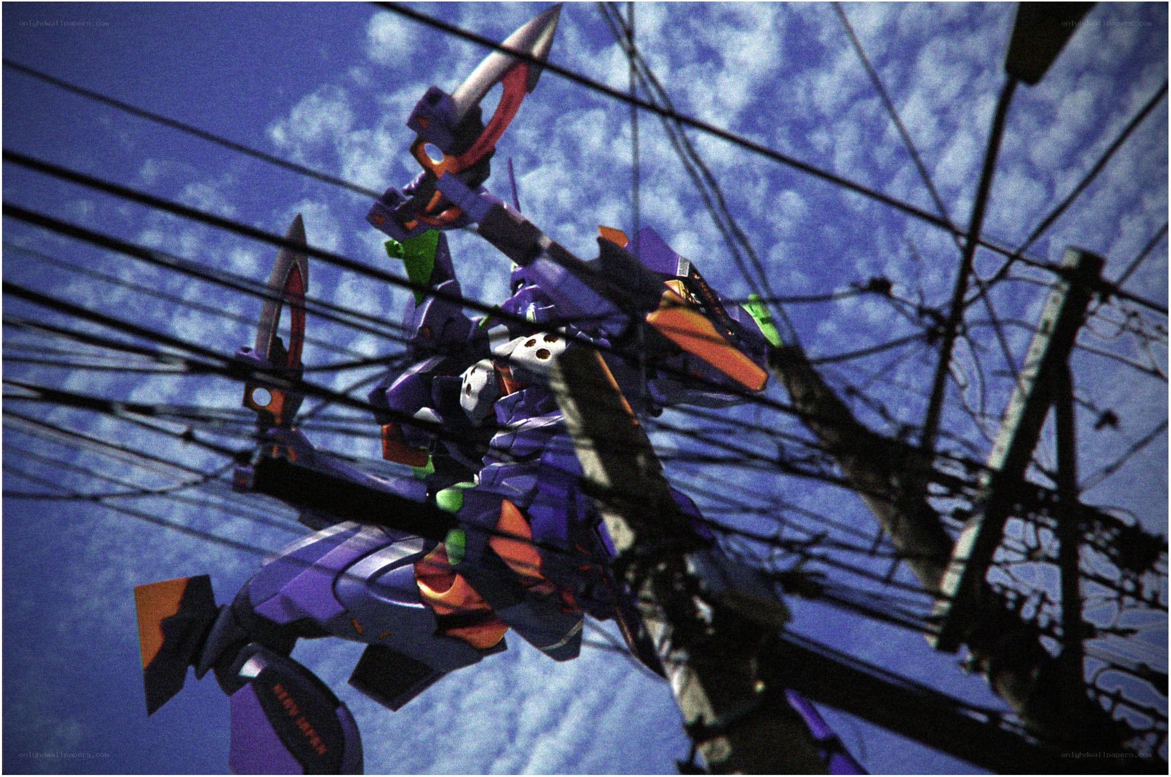 Evangelion mecha in power lines