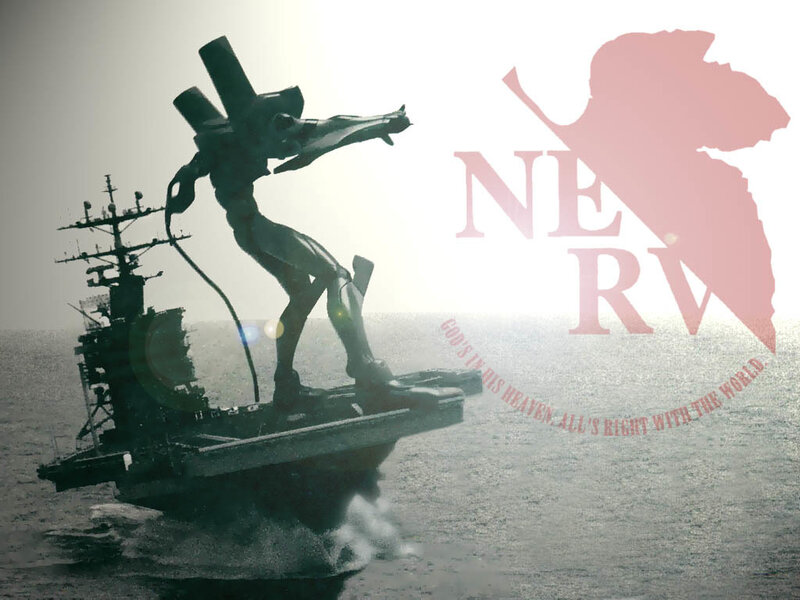 Evangelion mecha on aircraft carrier