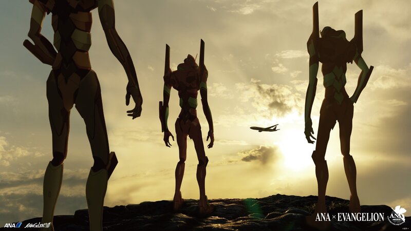 Evangelion mechs at sunset