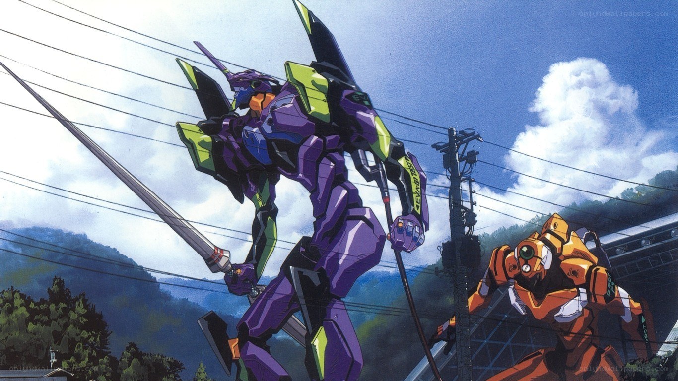 Evangelion mechs in combat