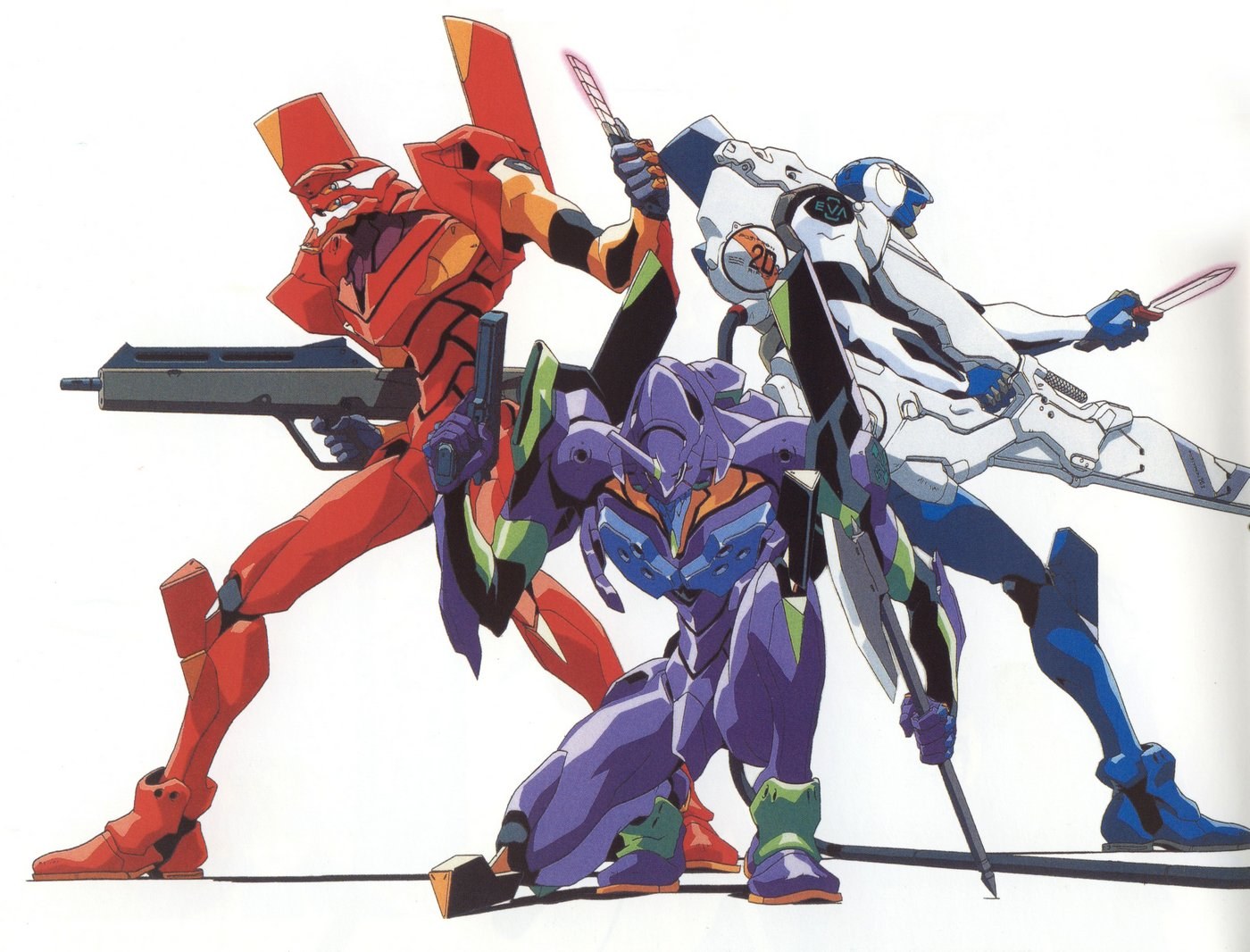 Evangelion mechs in combat