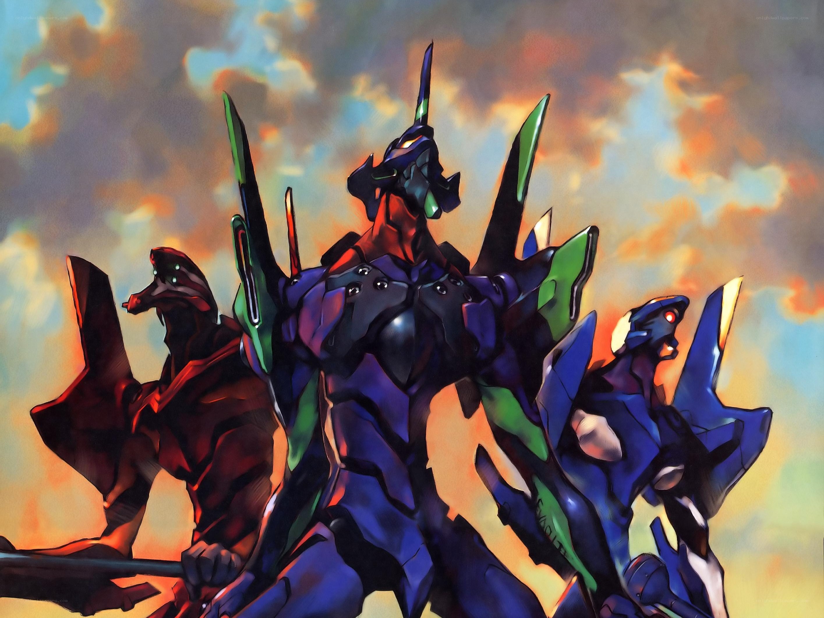 Evangelion mechs in sunset