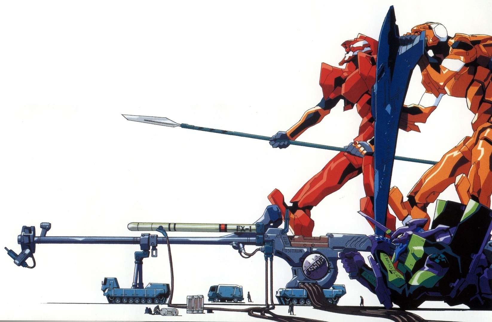 Evangelion mechs with weapons