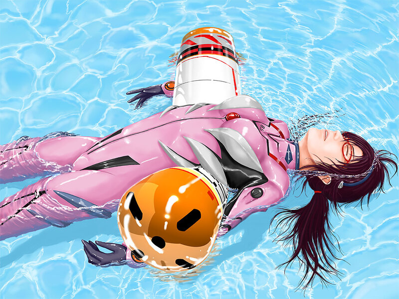 Evangelion pilot floating in pool