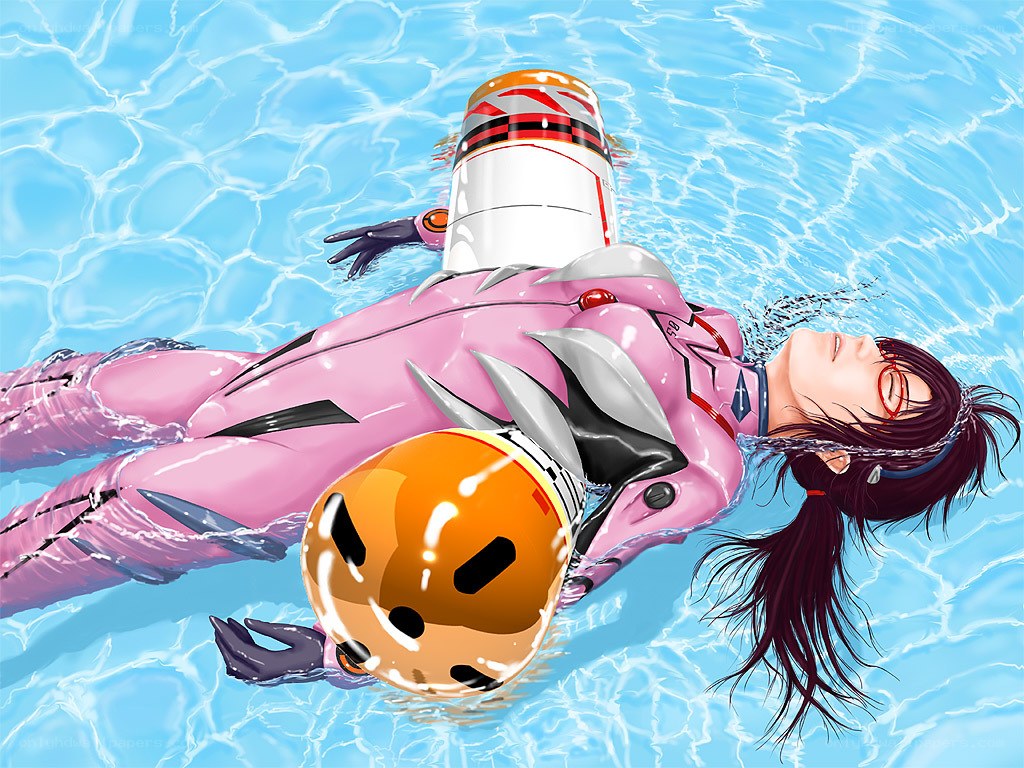Evangelion pilot floating in pool