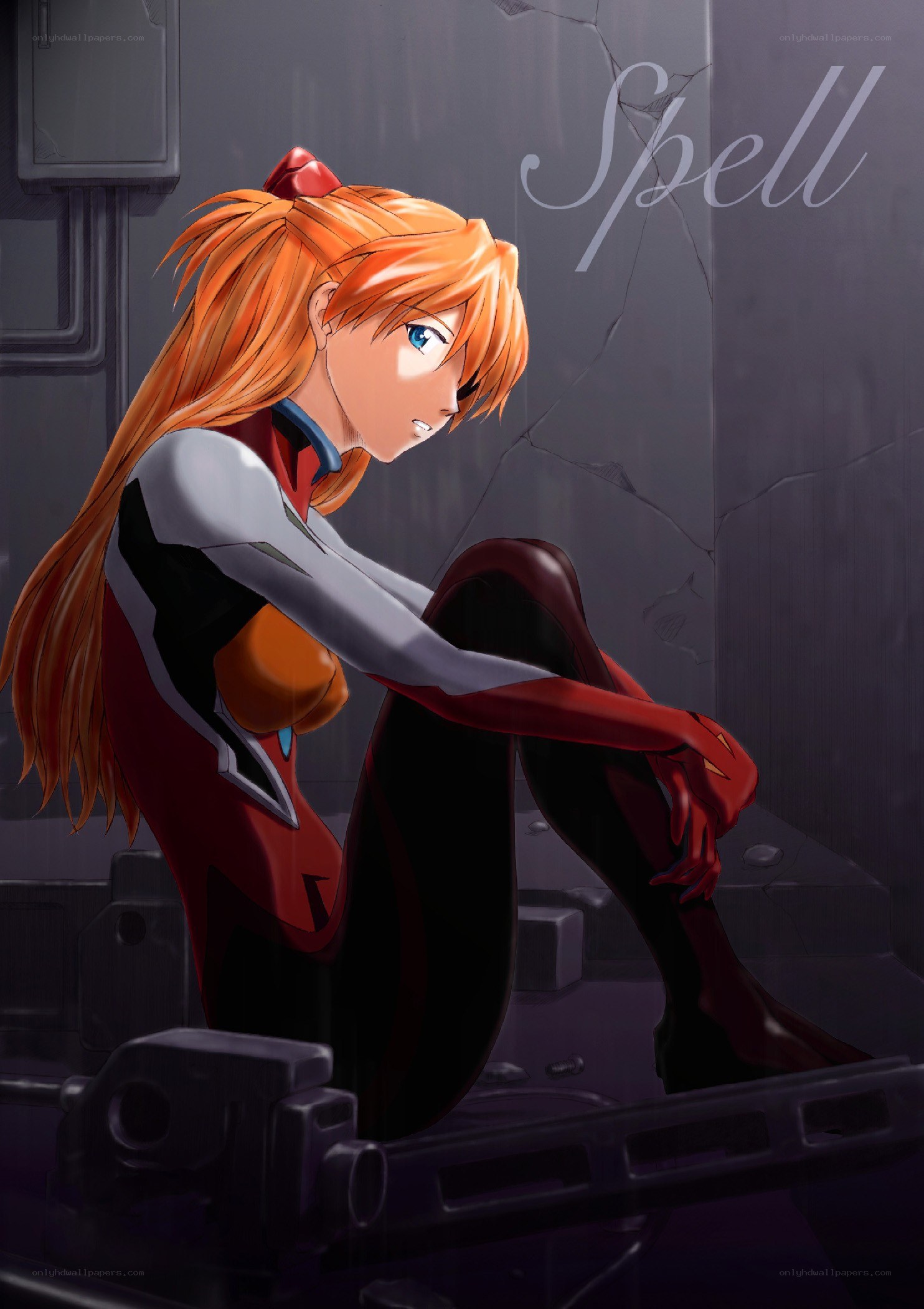 Evangelion pilot in a damaged room