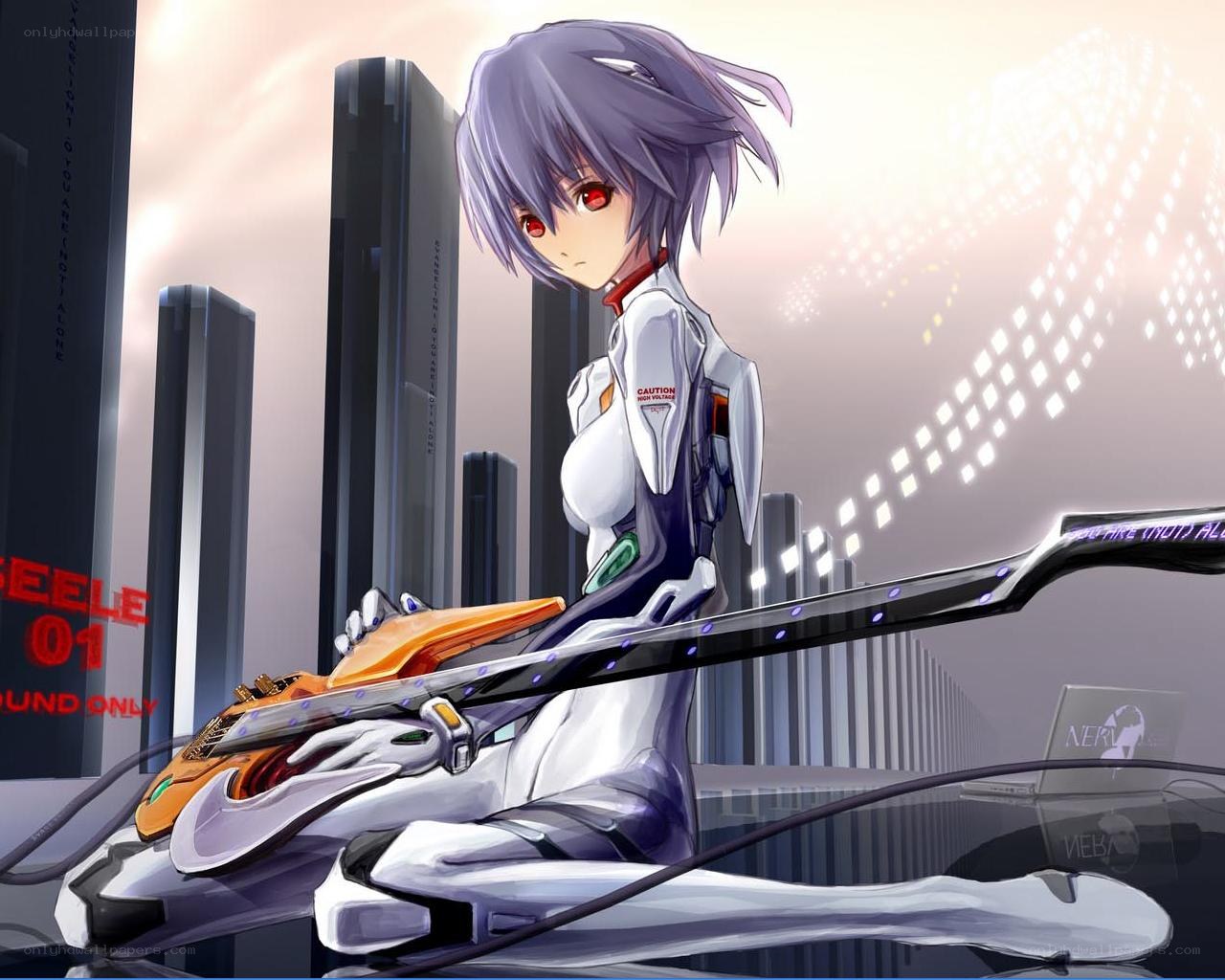 Evangelion pilot with guitar