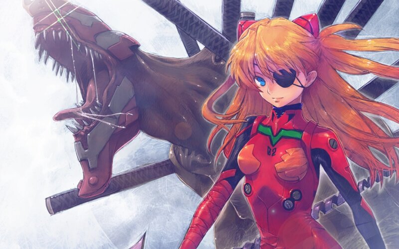 Evangelion pilot with monster
