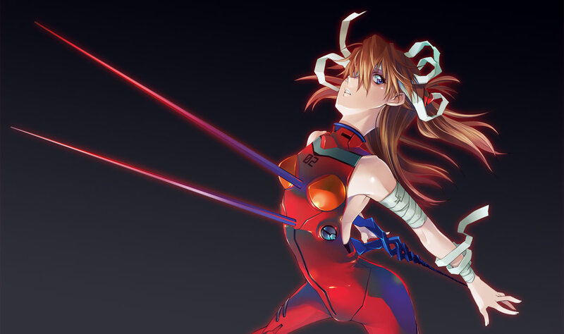 Evangelion pilot with swords