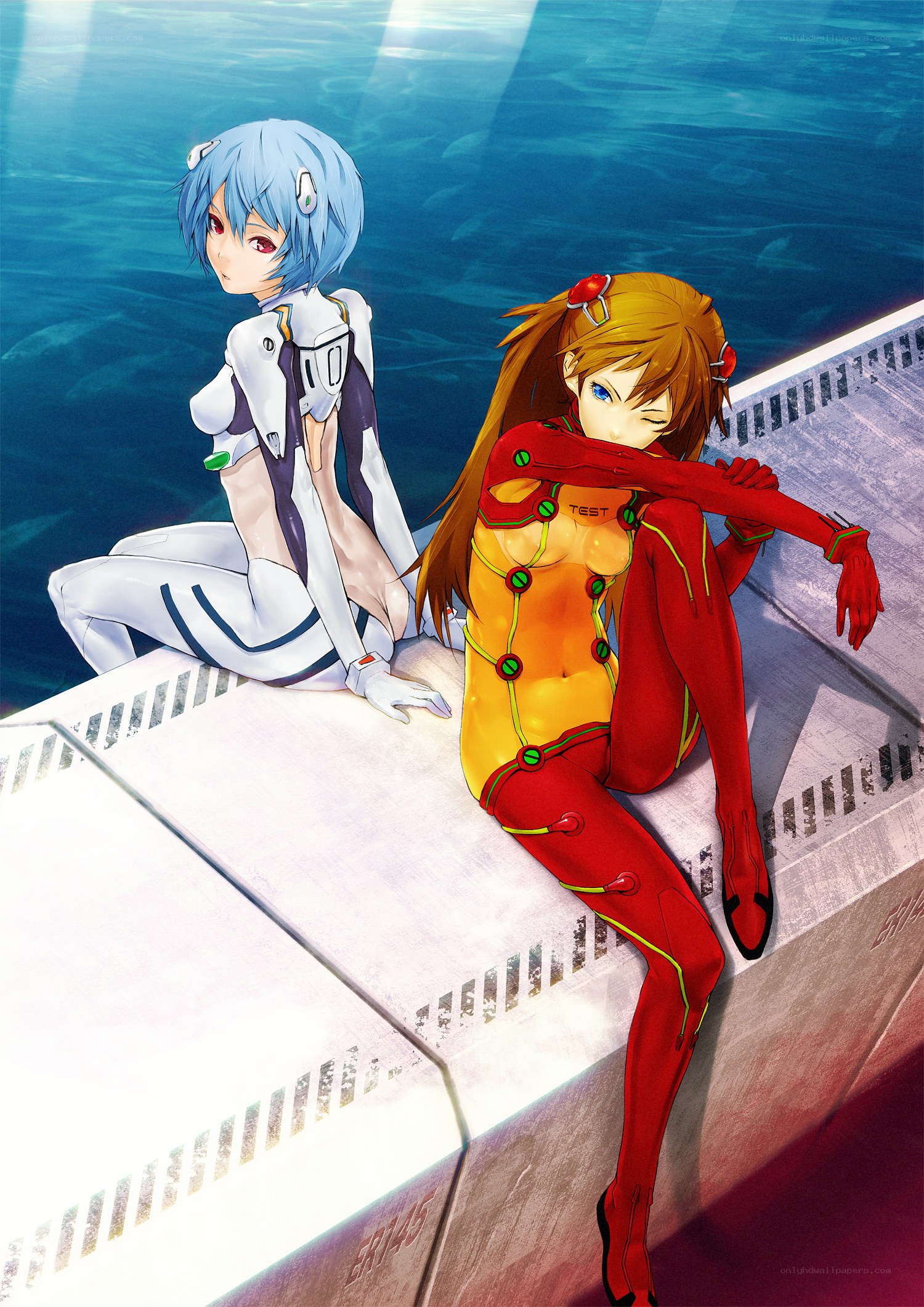 Evangelion pilots by water