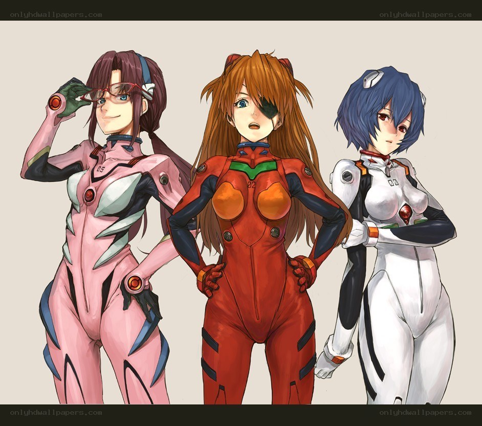 Evangelion pilots in plugsuits