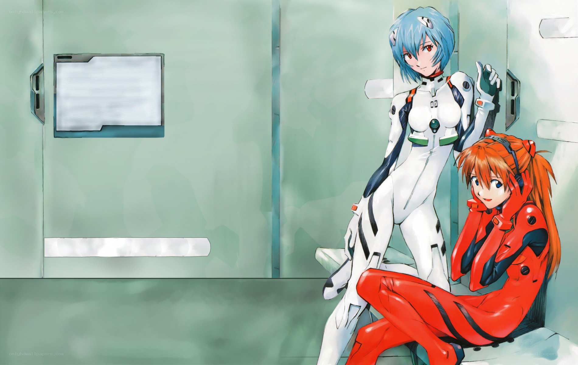 Evangelion pilots in plugsuits