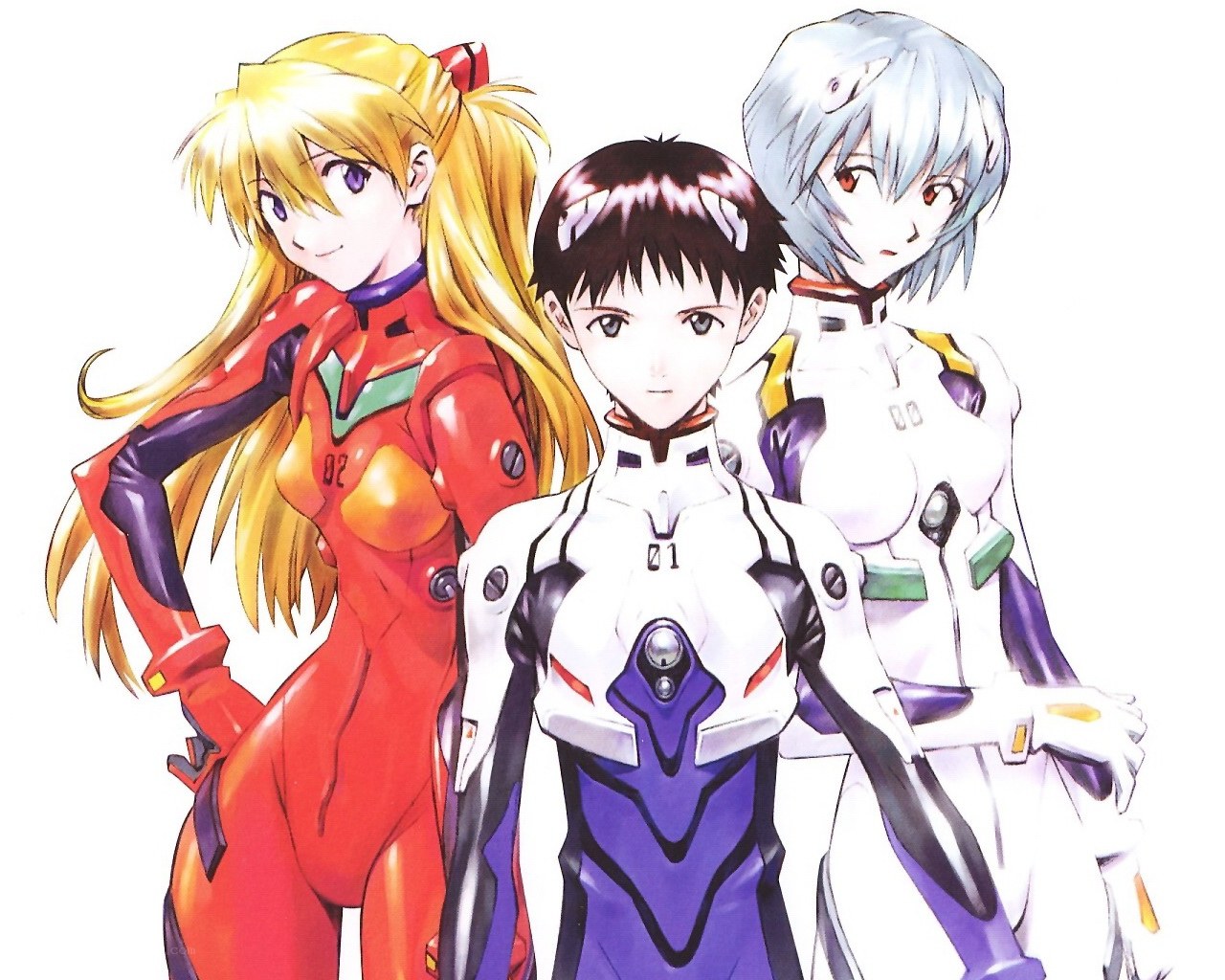 Evangelion pilots in plugsuits
