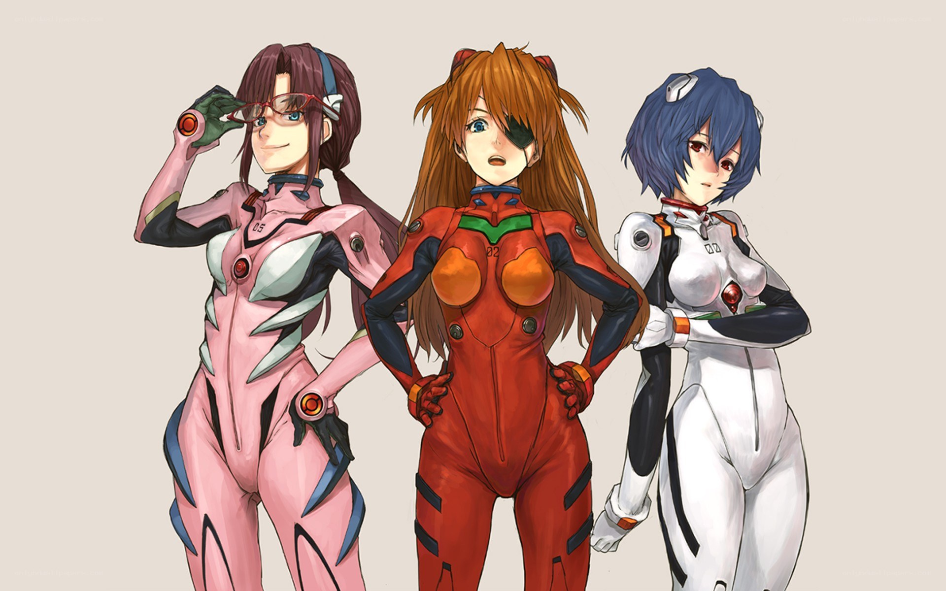Evangelion pilots in plugsuits