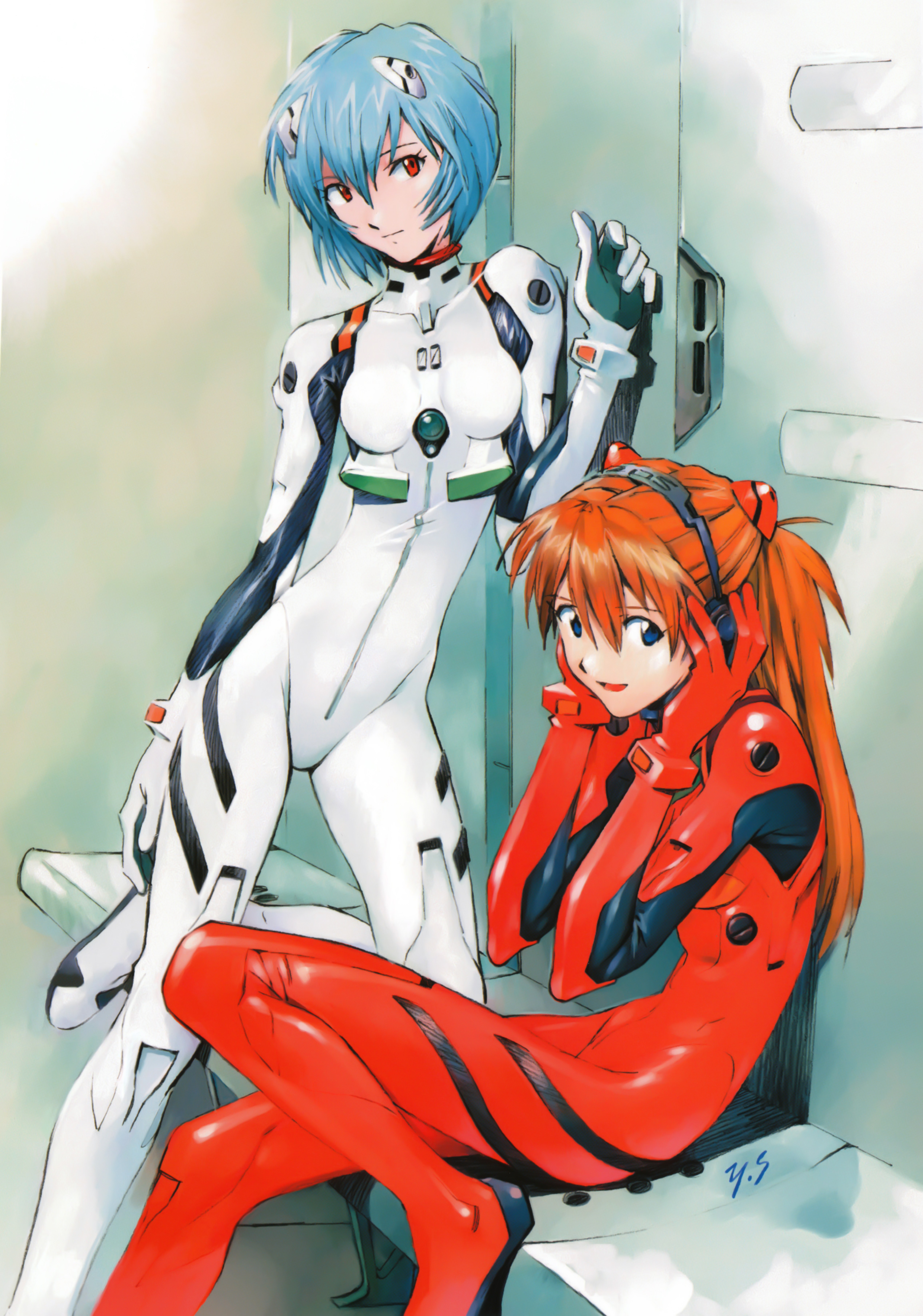 Evangelion pilots in plugsuits