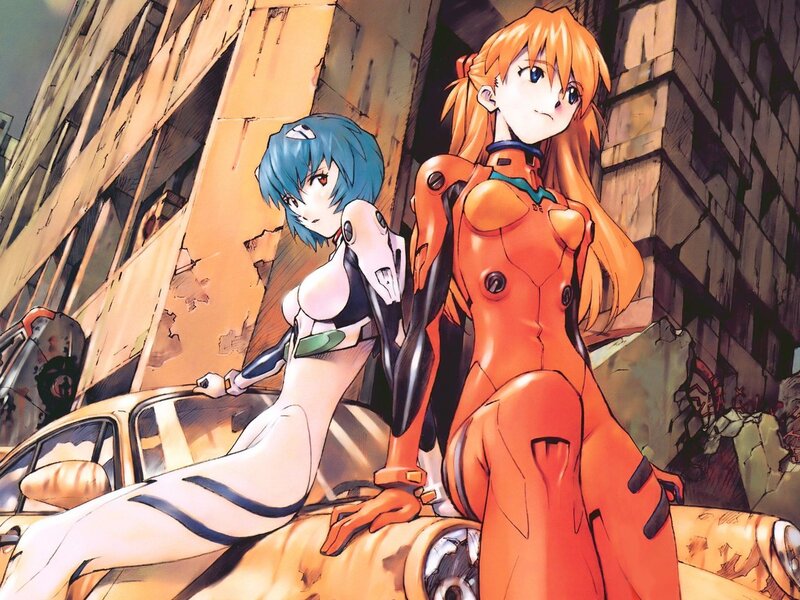 Evangelion pilots in ruined city