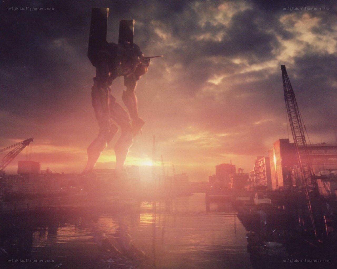 Evangelion robot at sunset