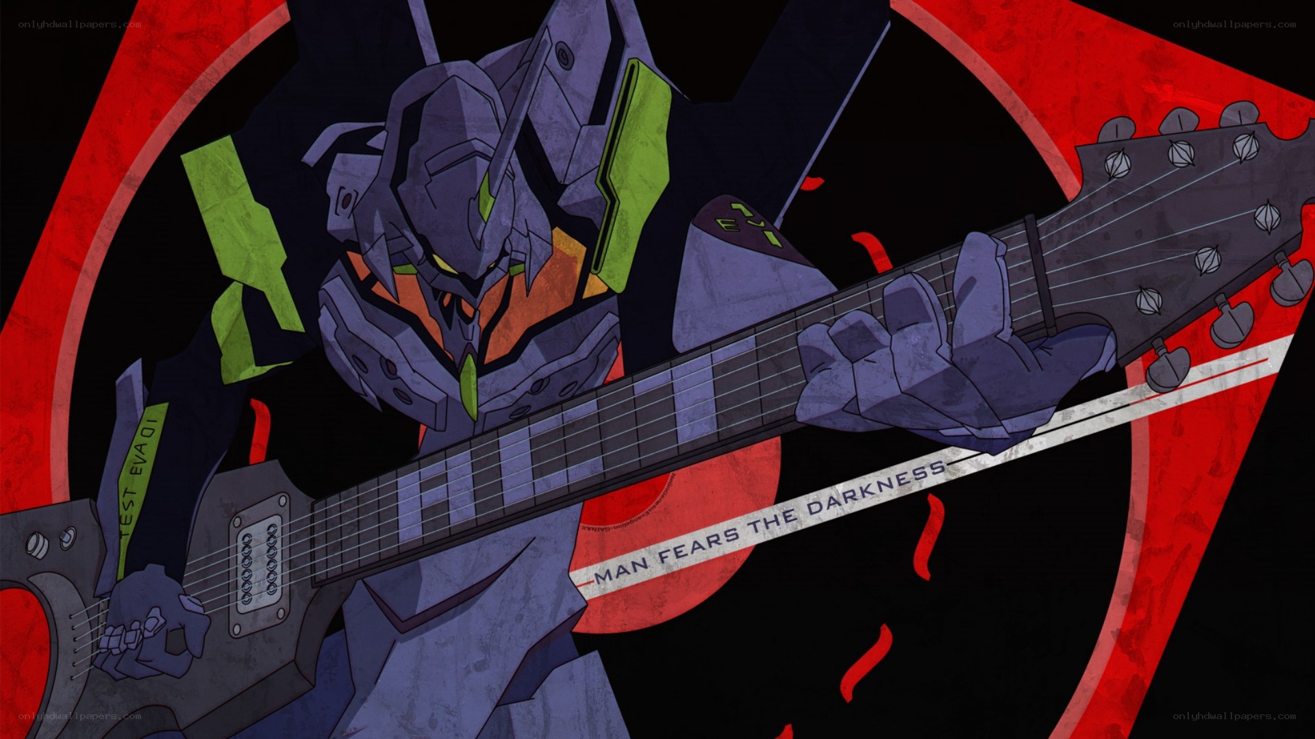 Evangelion robot playing guitar