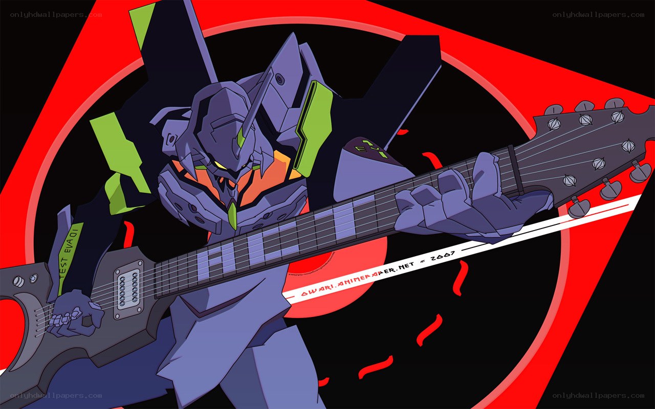 Evangelion robot playing guitar