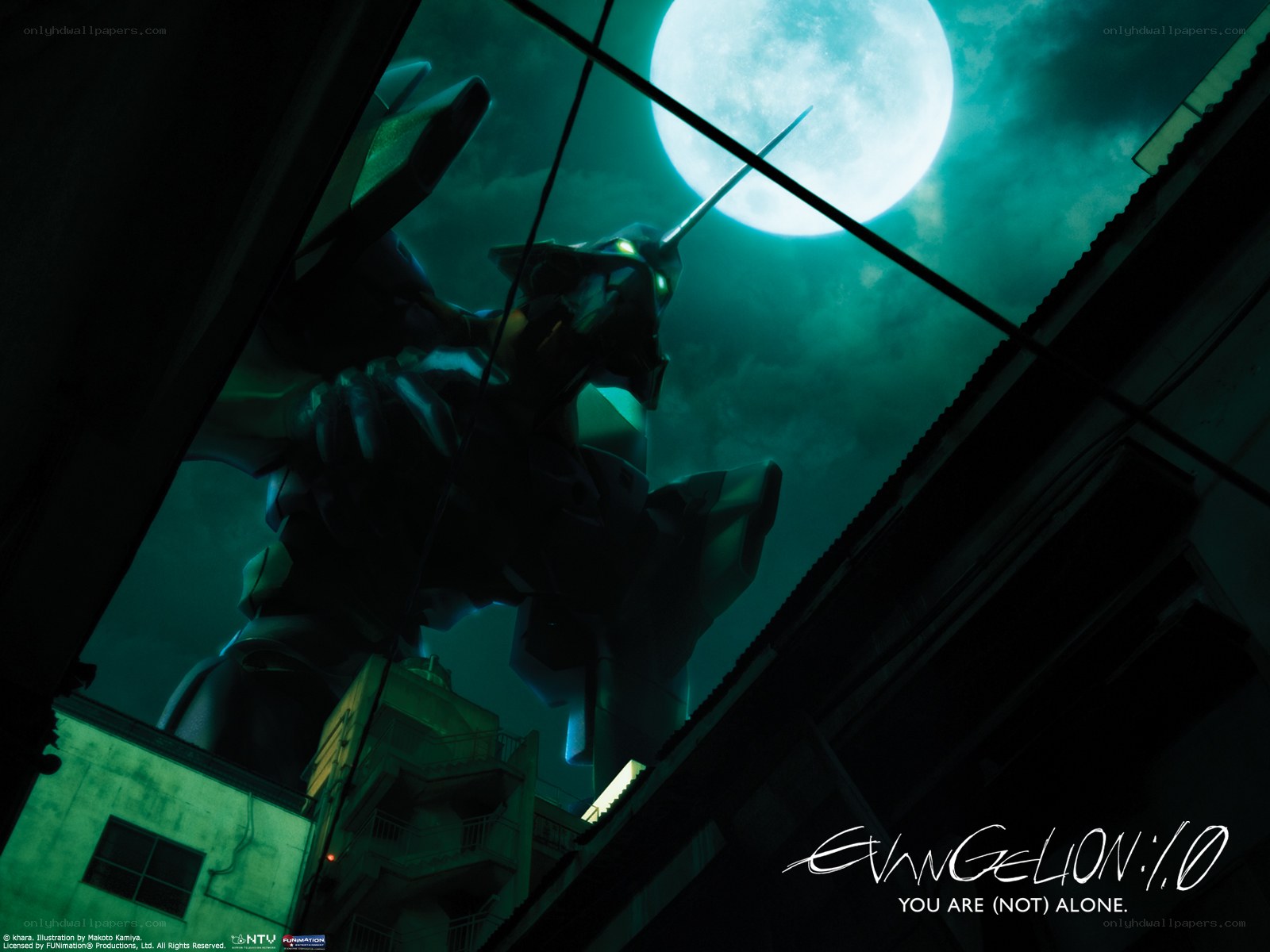 Evangelion robot under moonlight