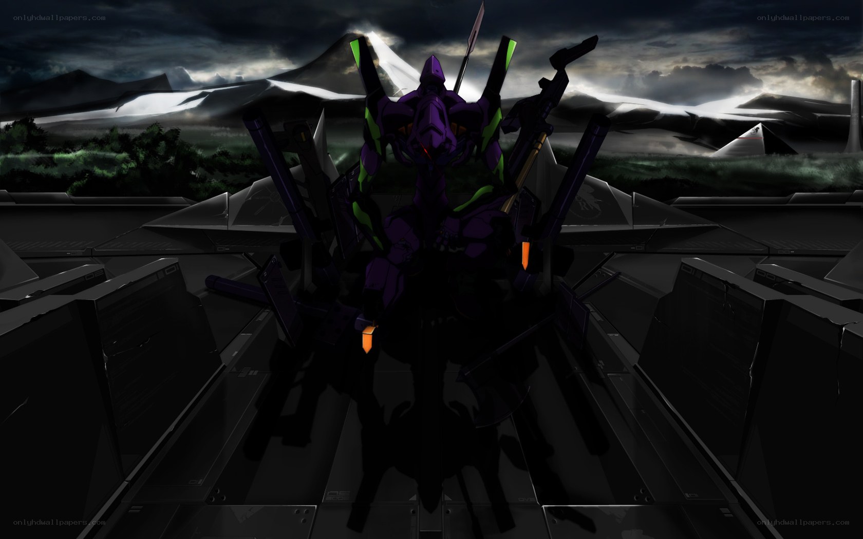 Evangelion unit in dark landscape