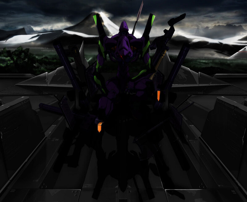 Evangelion unit in dark landscape