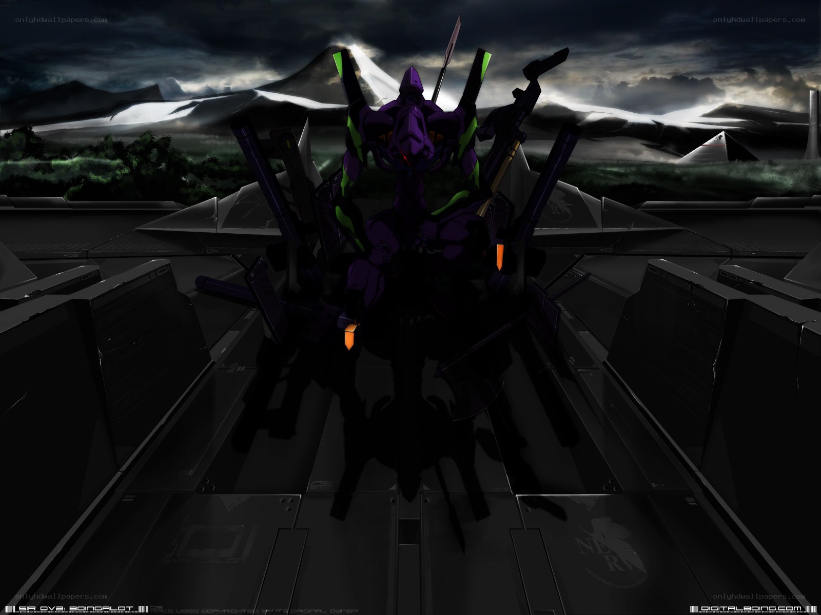 Evangelion unit in dark landscape
