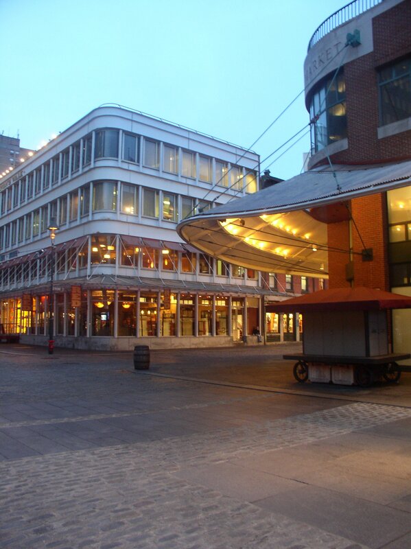 Evening at a city market square