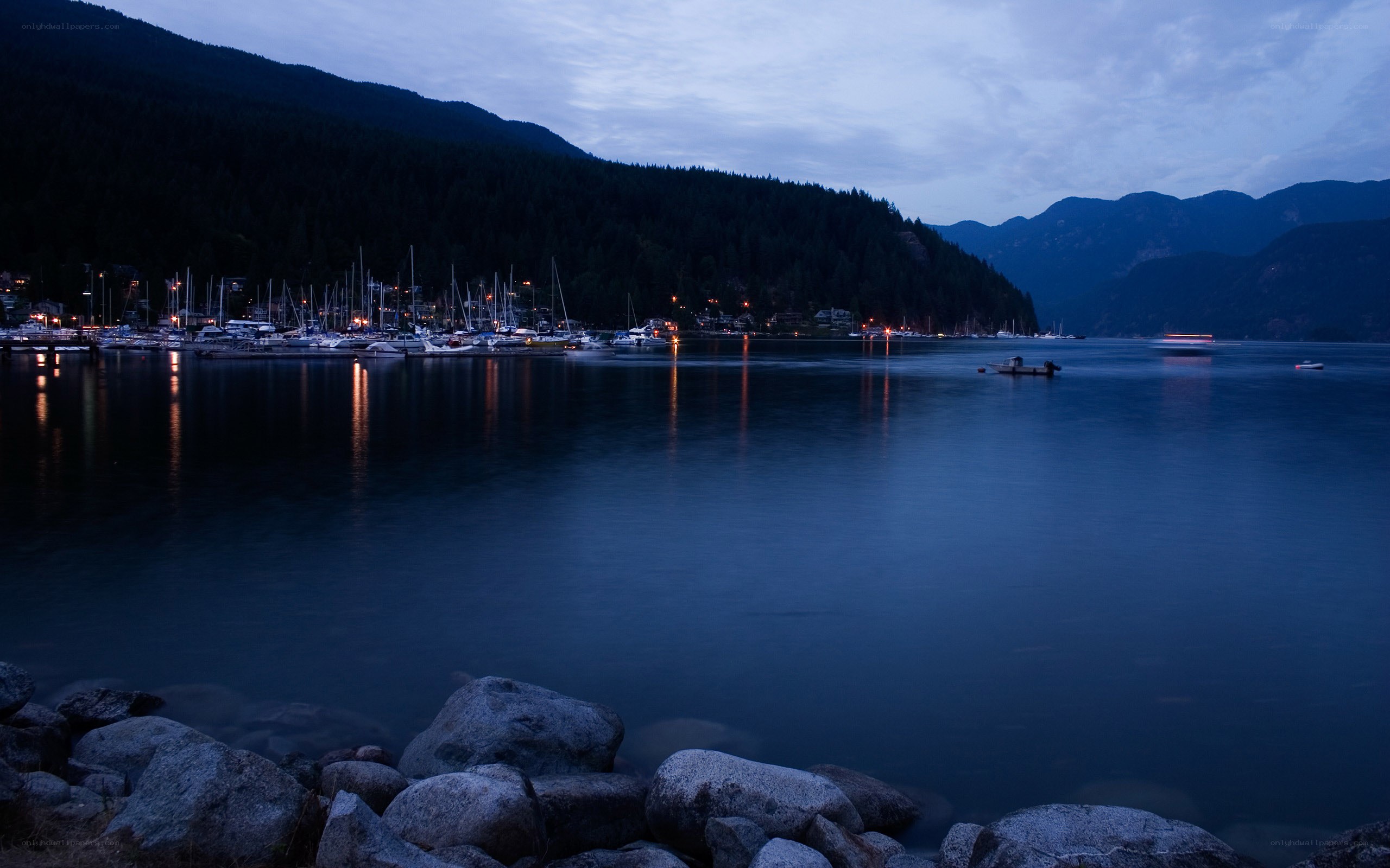 Evening at a coastal marina