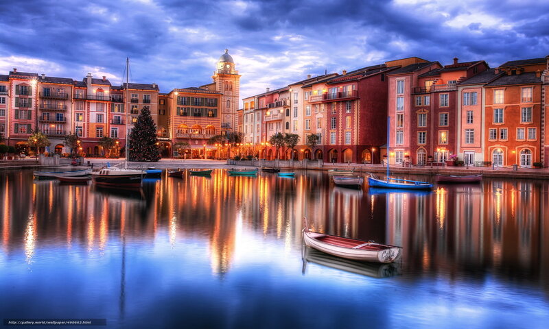 Evening at a European canal town